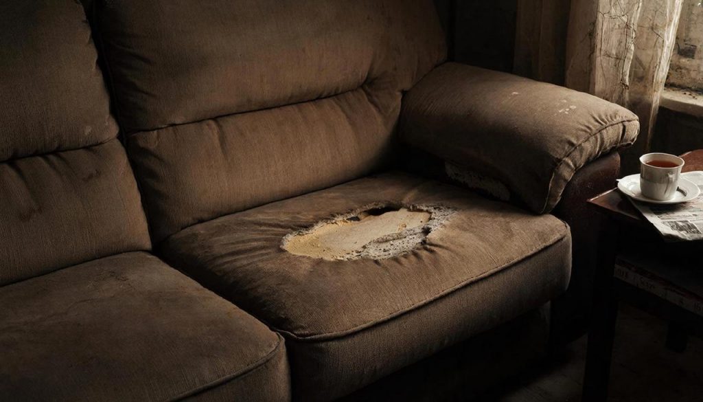 Ремонт дырки обивки дивана